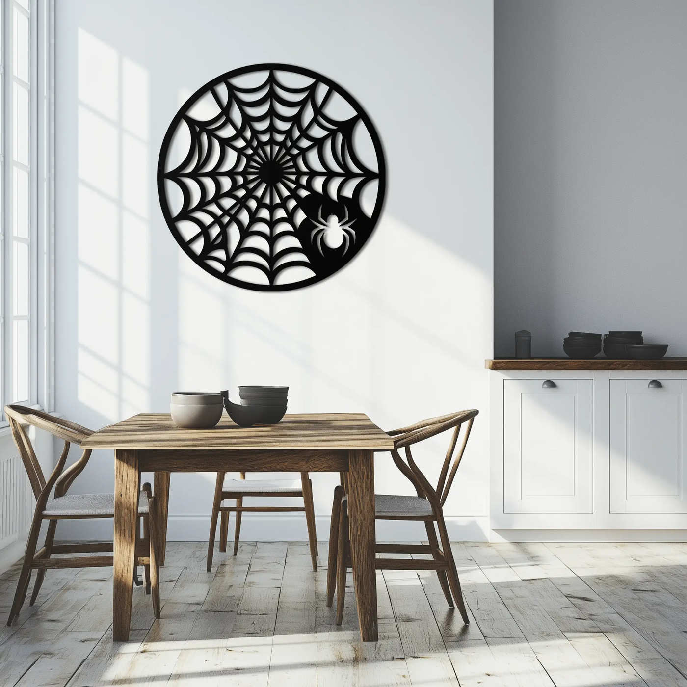 Spider Web Metal Wall Art – Round Halloween Spider Decoration- KAF372 by Enova Art