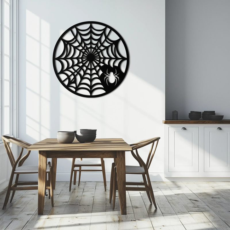 Spider Web Metal Wall Art – Round Halloween Spider Decoration- KAF372 by Enova Art