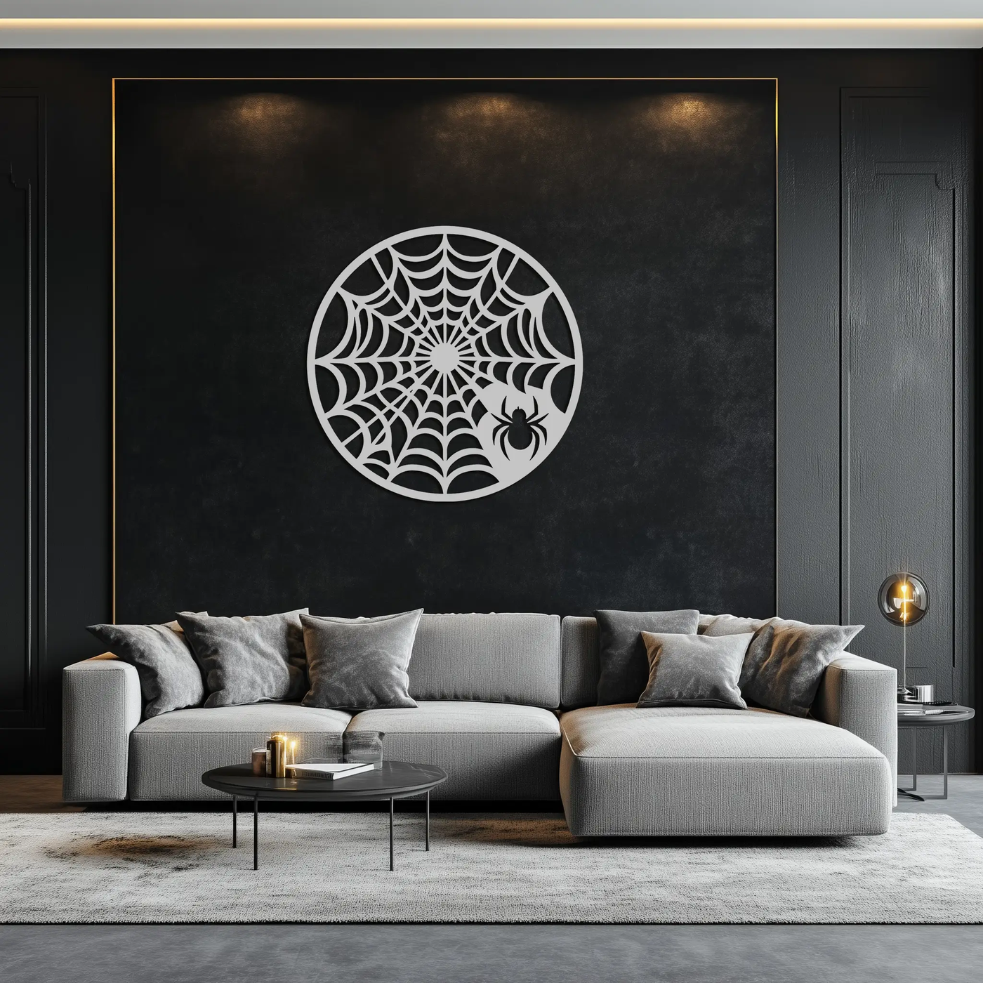Spider Web Metal Wall Art – Round Halloween Spider Decoration- KAF372 by Enova Art