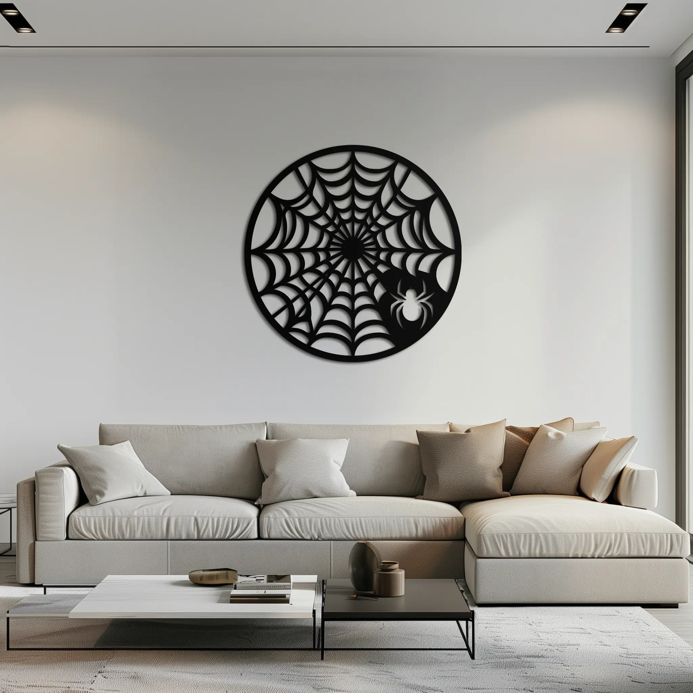 Spider Web Metal Wall Art – Round Halloween Spider Decoration- KAF372 by Enova Art