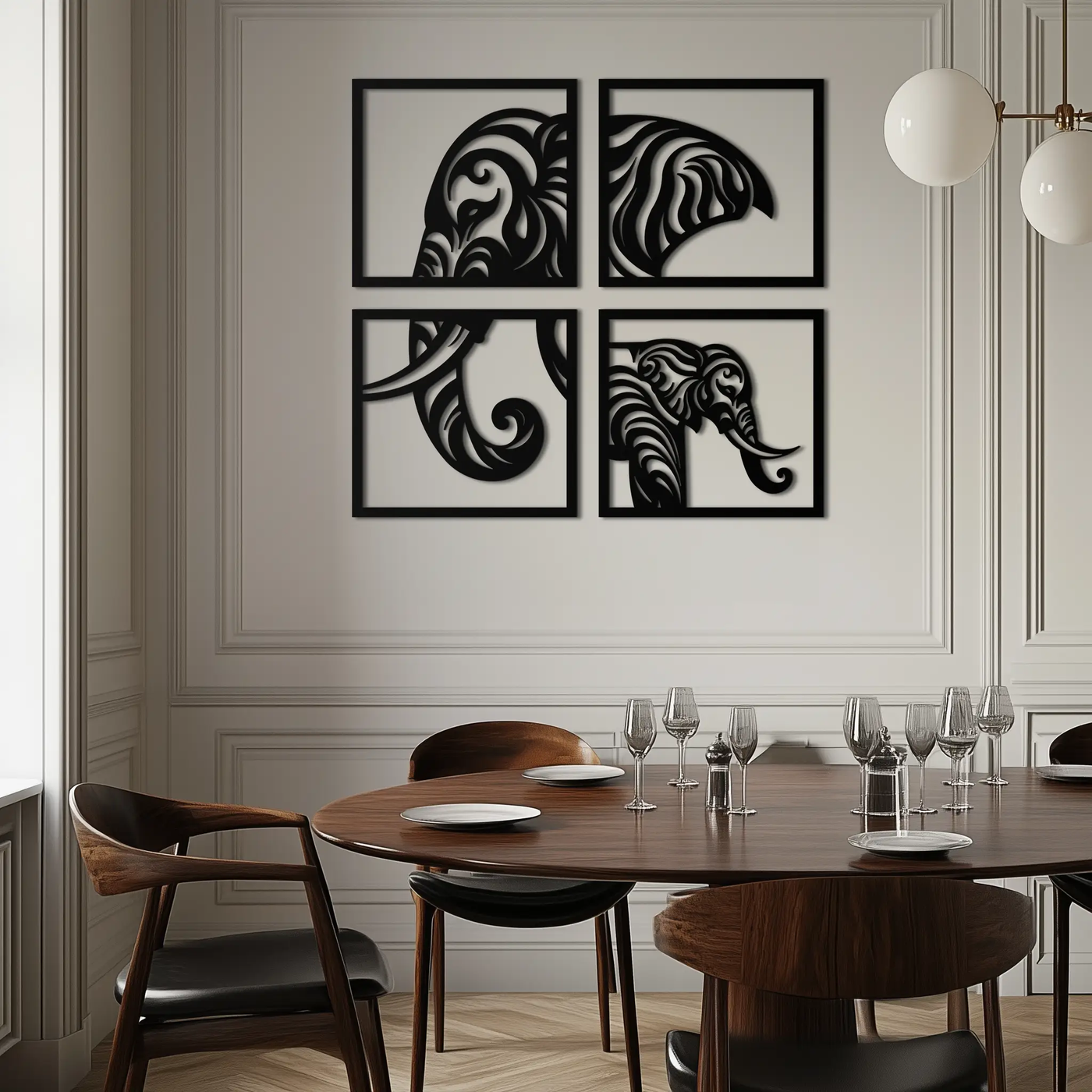 Elephant Silhouette 4-Piece Metal Wall Art – Modern Tribal Design- KAF374 by Enova Art