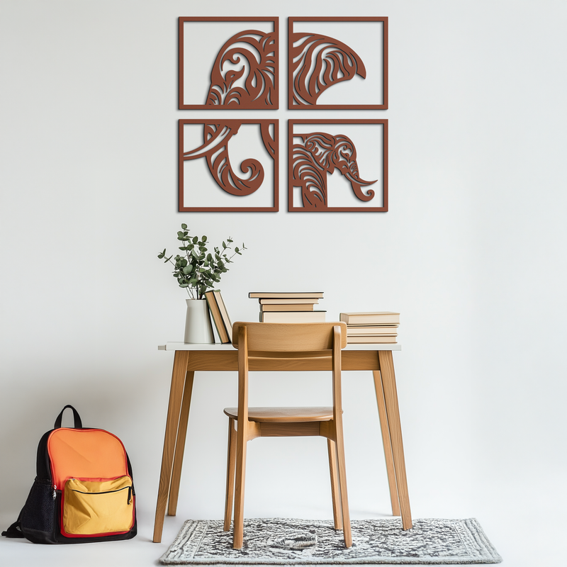 Elephant Silhouette 4-Piece Metal Wall Art – Modern Tribal Design- KAF374 by Enova Art