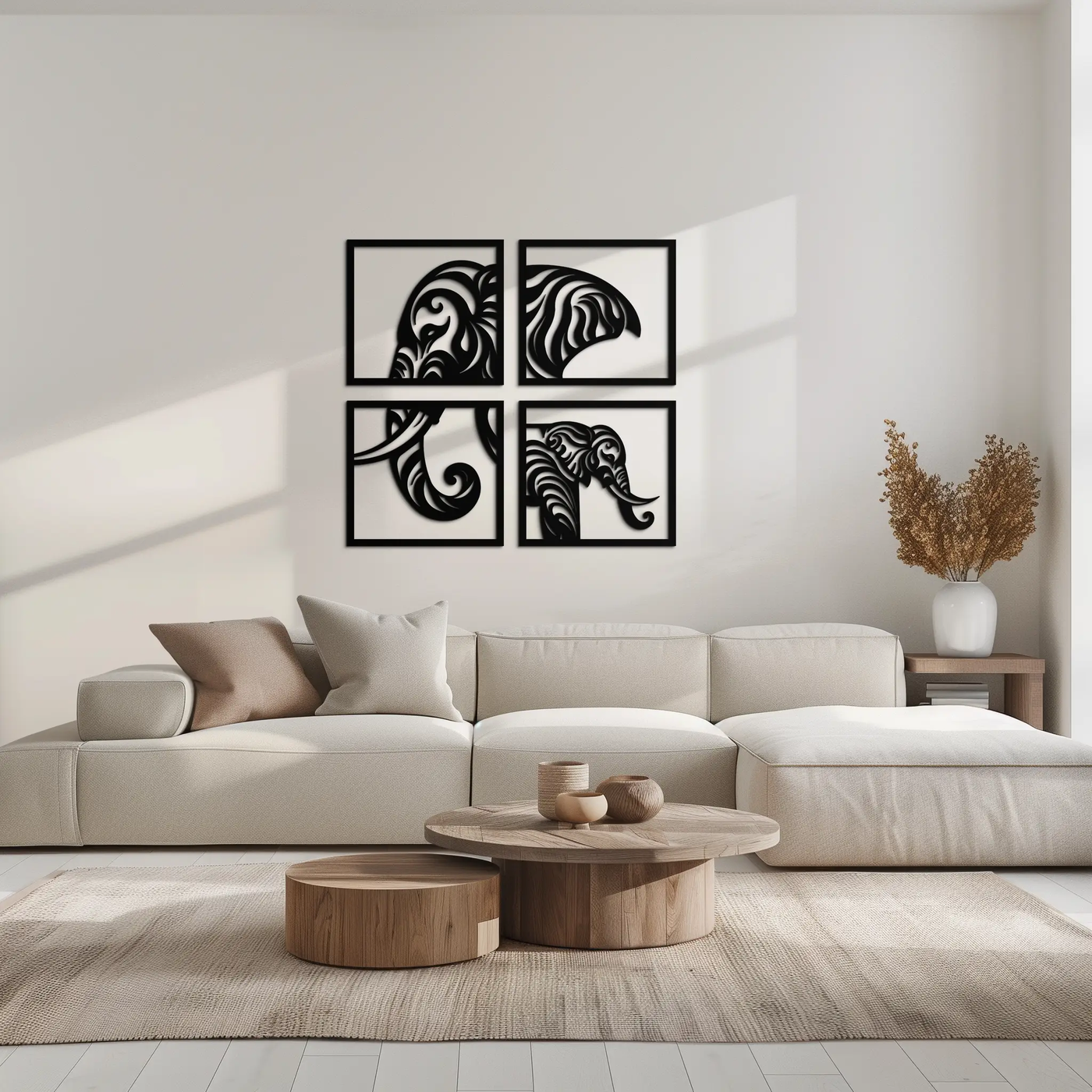 Elephant Silhouette 4-Piece Metal Wall Art – Modern Tribal Design- KAF374 by Enova Art