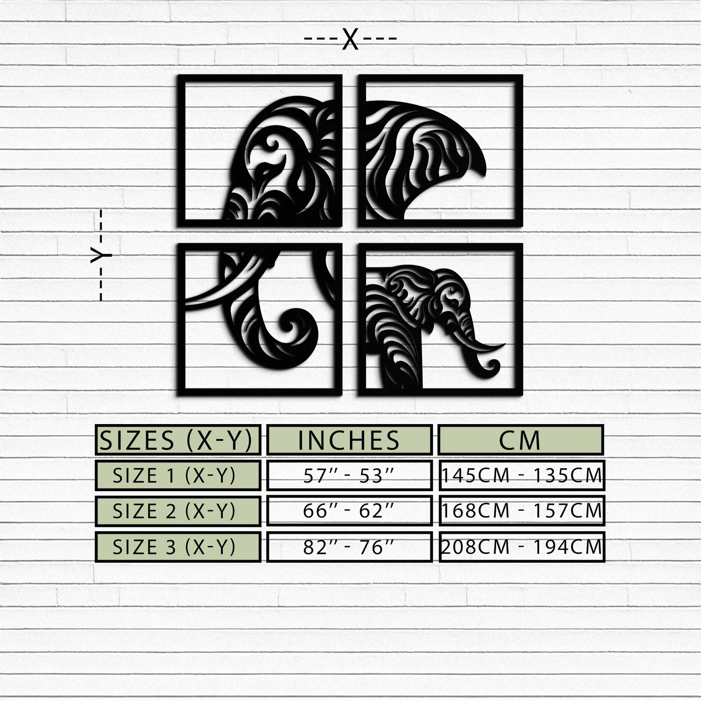 Elephant Silhouette 4-Piece Metal Wall Art – Modern Tribal Design- KAF374 by Enova Art