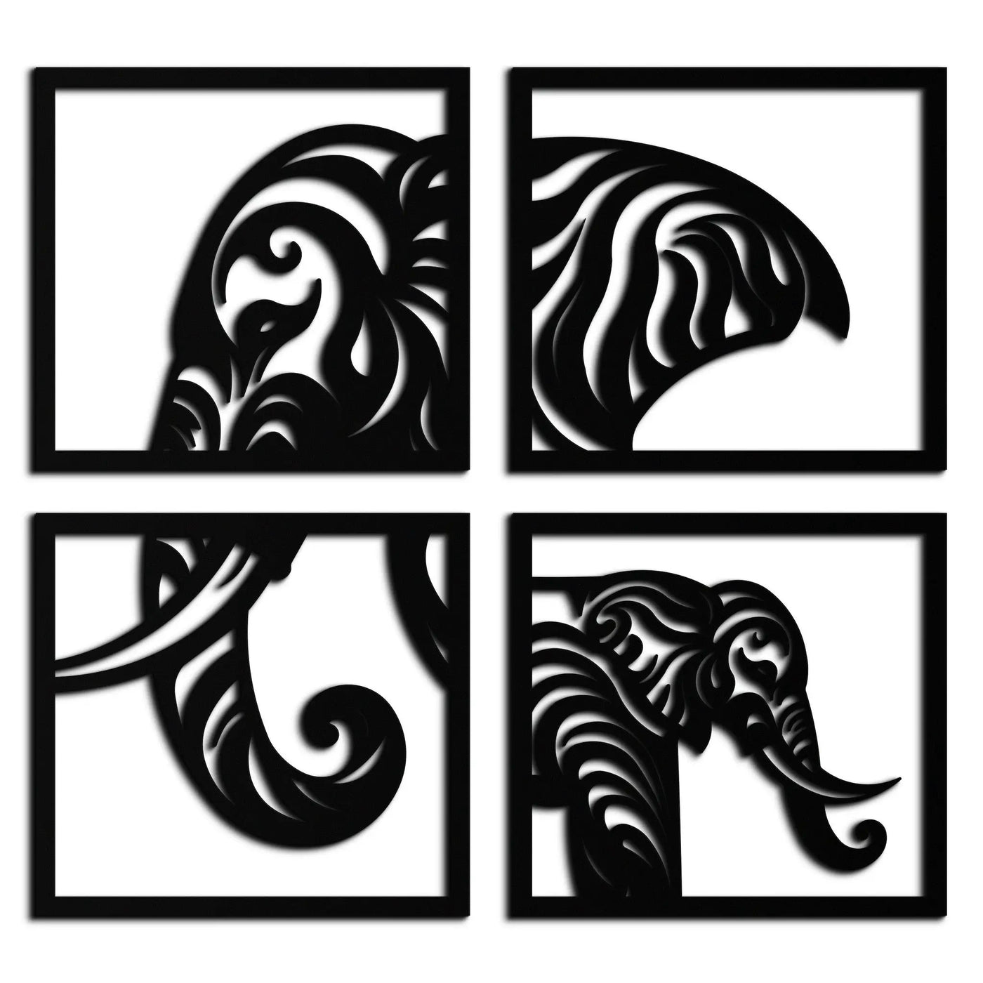 Elephant Silhouette 4-Piece Metal Wall Art – Modern Tribal Design- KAF374 by Enova Art