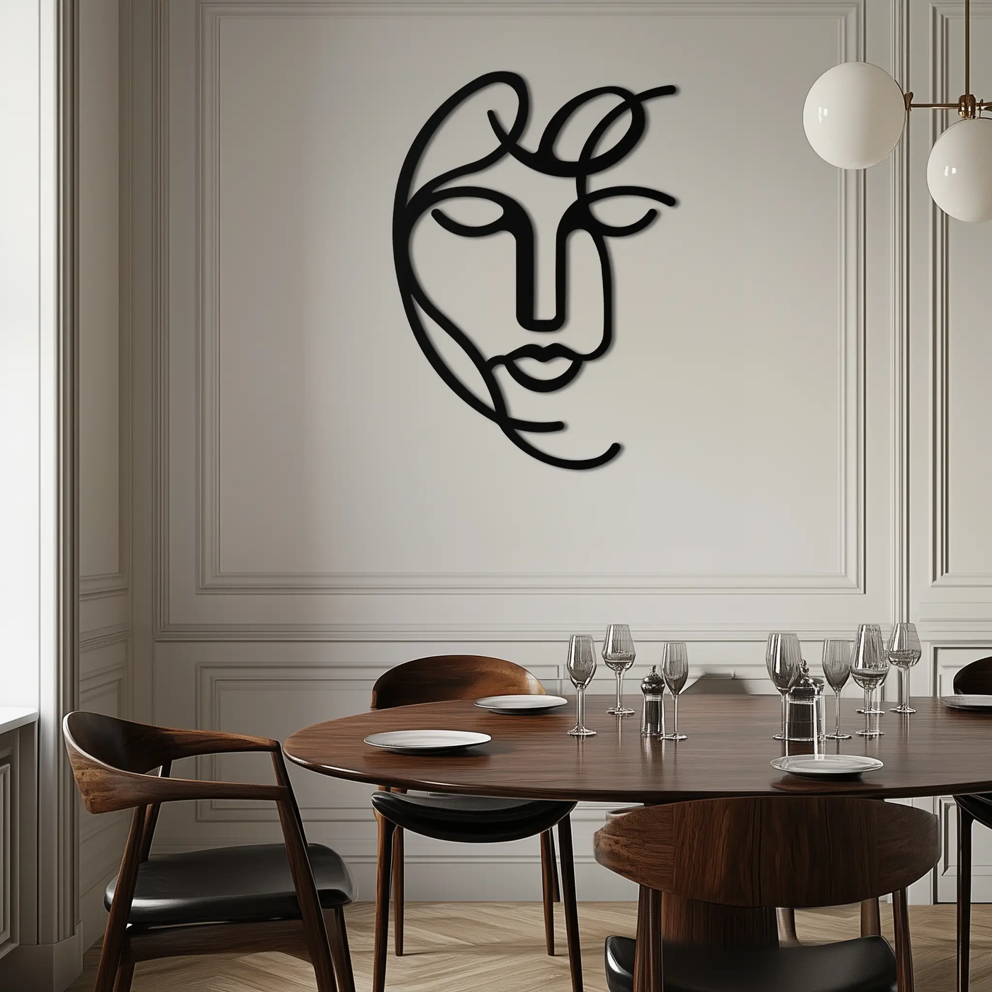 Abstract Female Line Art Metal Wall Decor – Elegant Woman Silhouette with Microphone- KAF376 by Enova Art
