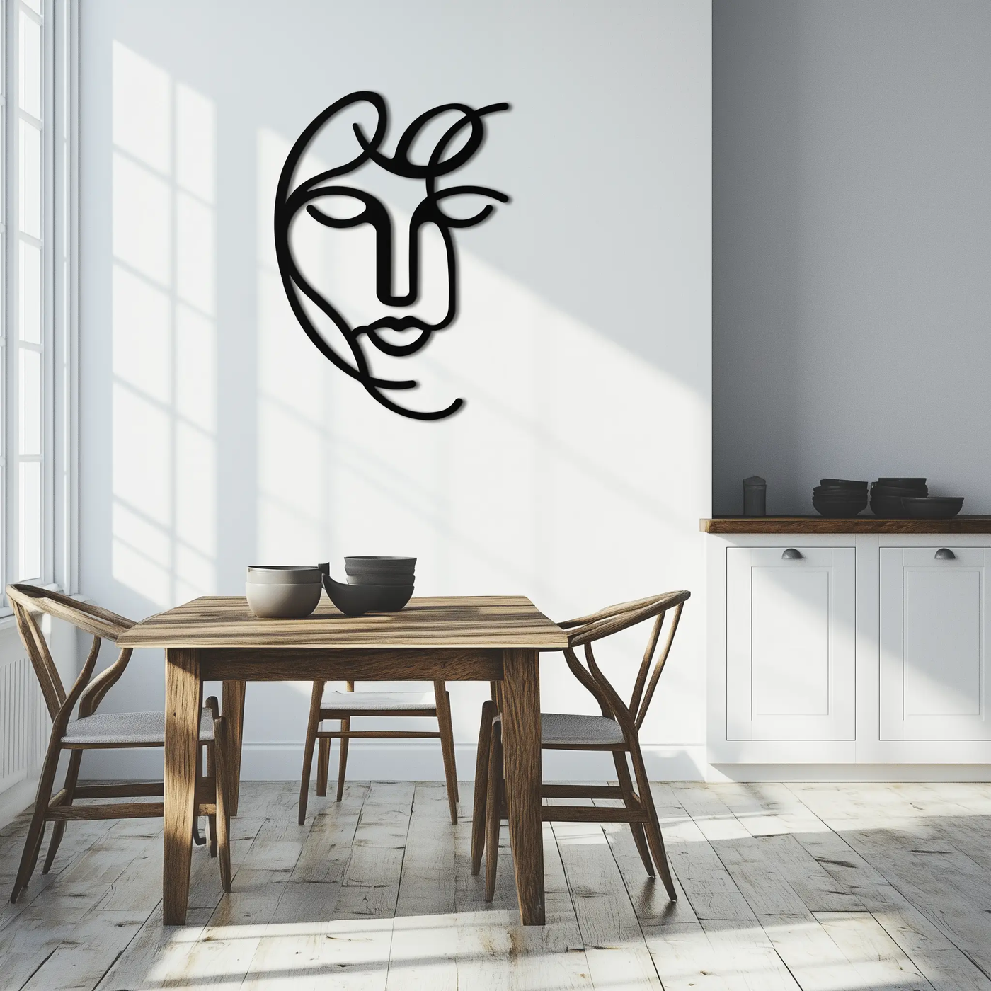Abstract Female Line Art Metal Wall Decor – Elegant Woman Silhouette with Microphone- KAF376 by Enova Art
