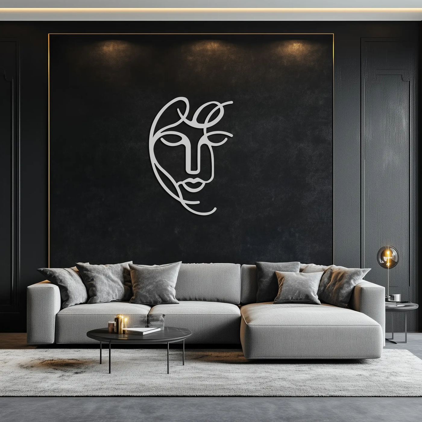 Abstract Female Line Art Metal Wall Decor – Elegant Woman Silhouette with Microphone- KAF376 by Enova Art