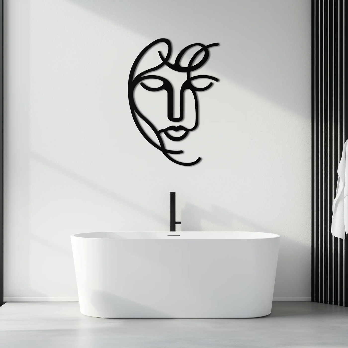 Abstract Female Line Art Metal Wall Decor – Elegant Woman Silhouette with Microphone- KAF376 by Enova Art