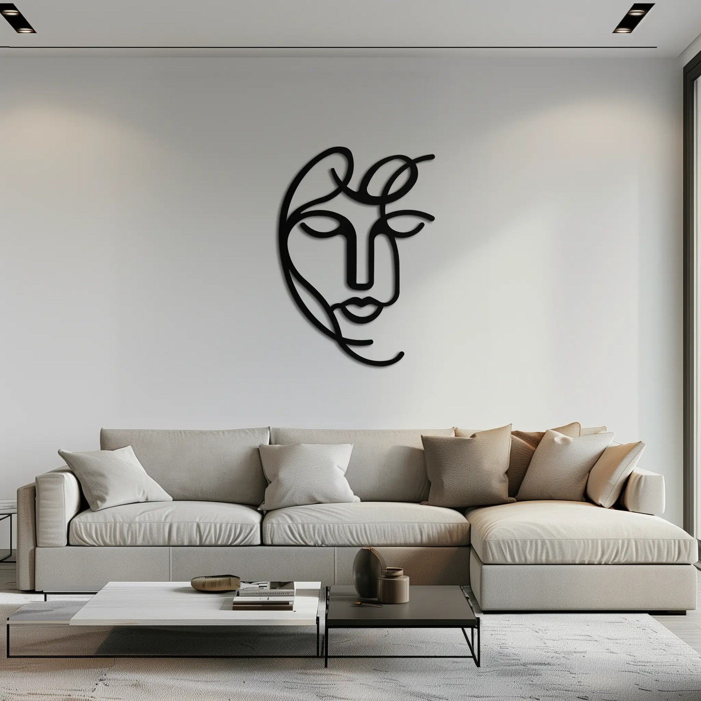 Abstract Female Line Art Metal Wall Decor – Elegant Woman Silhouette with Microphone- KAF376 by Enova Art