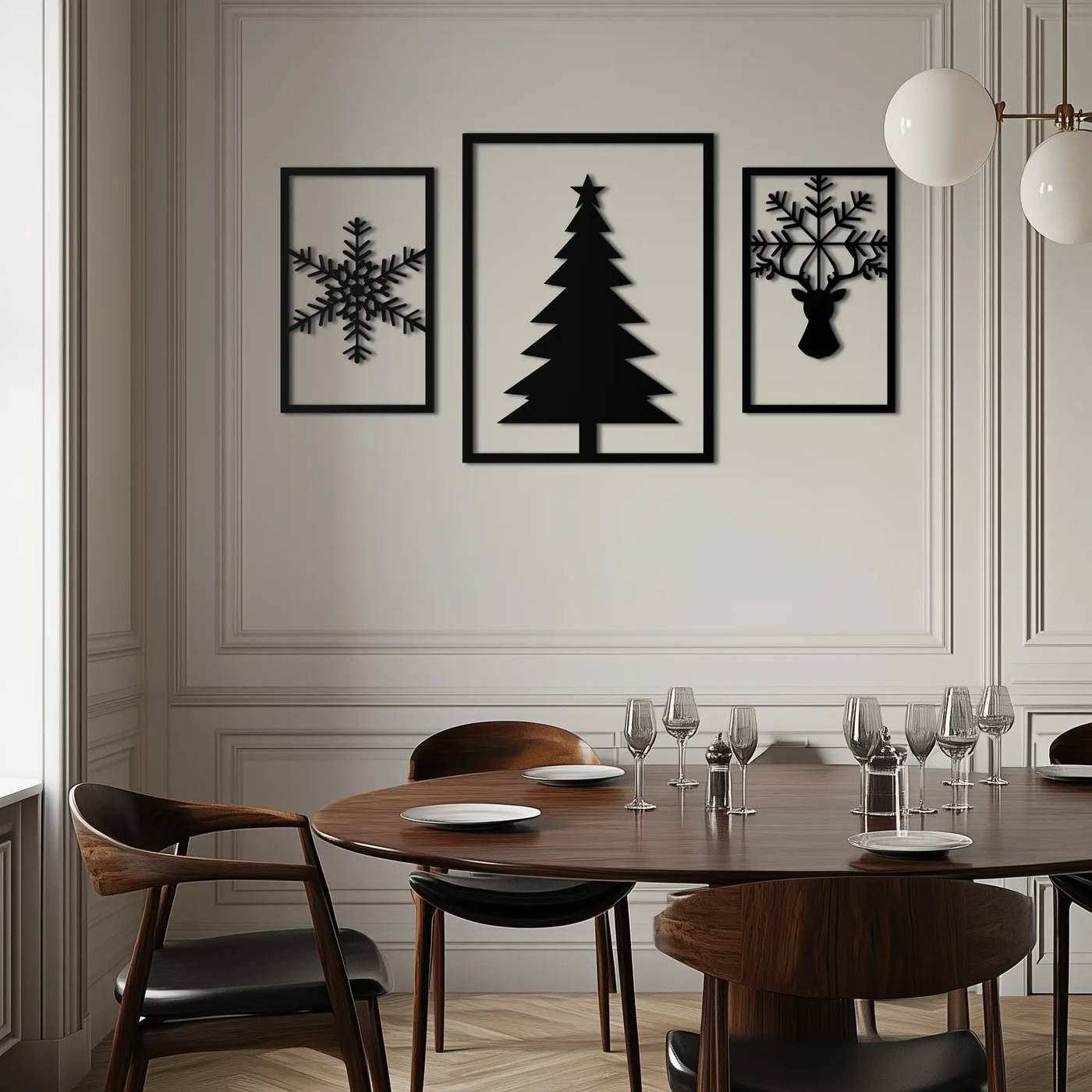 Christmas Tree & Reindeer Metal Wall Art Set – 3 Piece Modern Holiday Decor- KAF377 by Enova Art