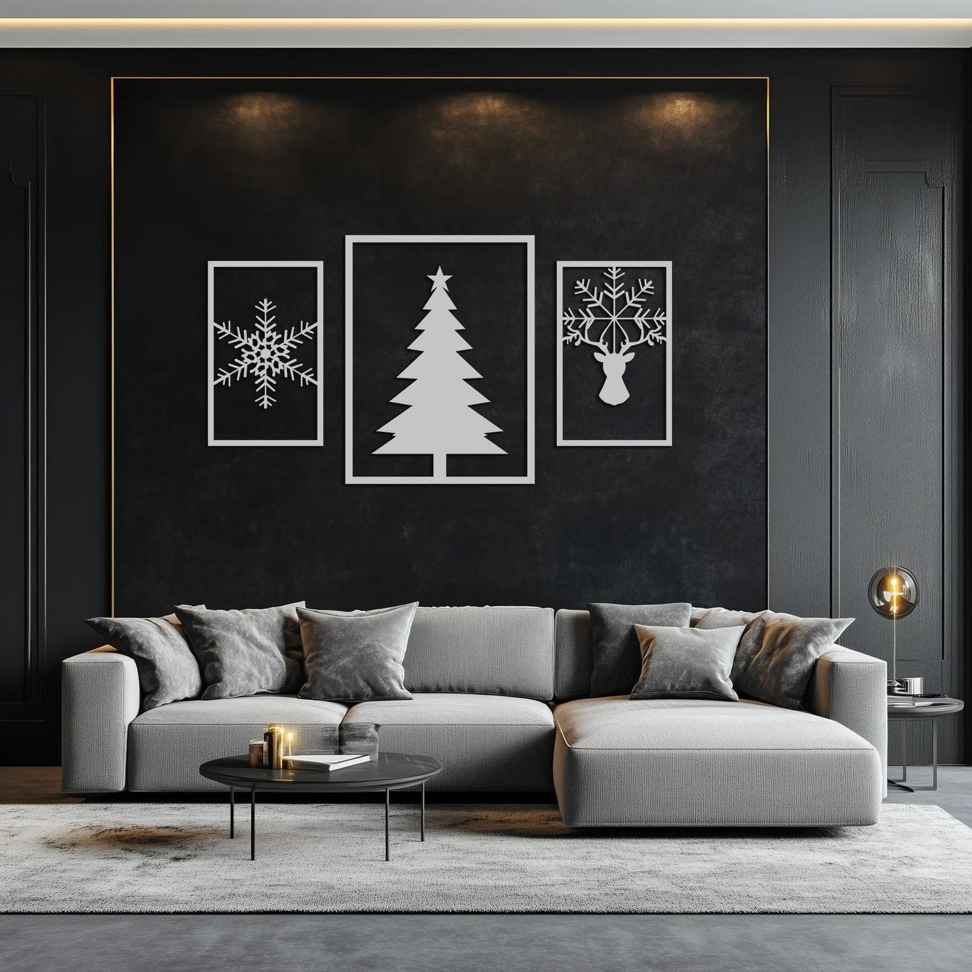 Christmas Tree & Reindeer Metal Wall Art Set – 3 Piece Modern Holiday Decor- KAF377 by Enova Art