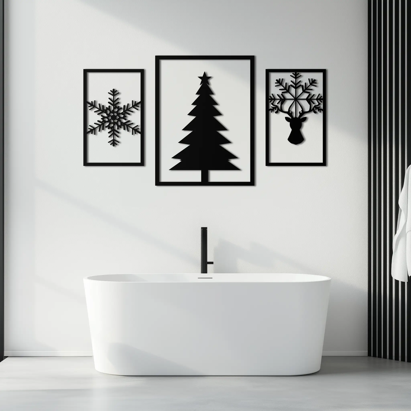 Christmas Tree & Reindeer Metal Wall Art Set – 3 Piece Modern Holiday Decor- KAF377 by Enova Art