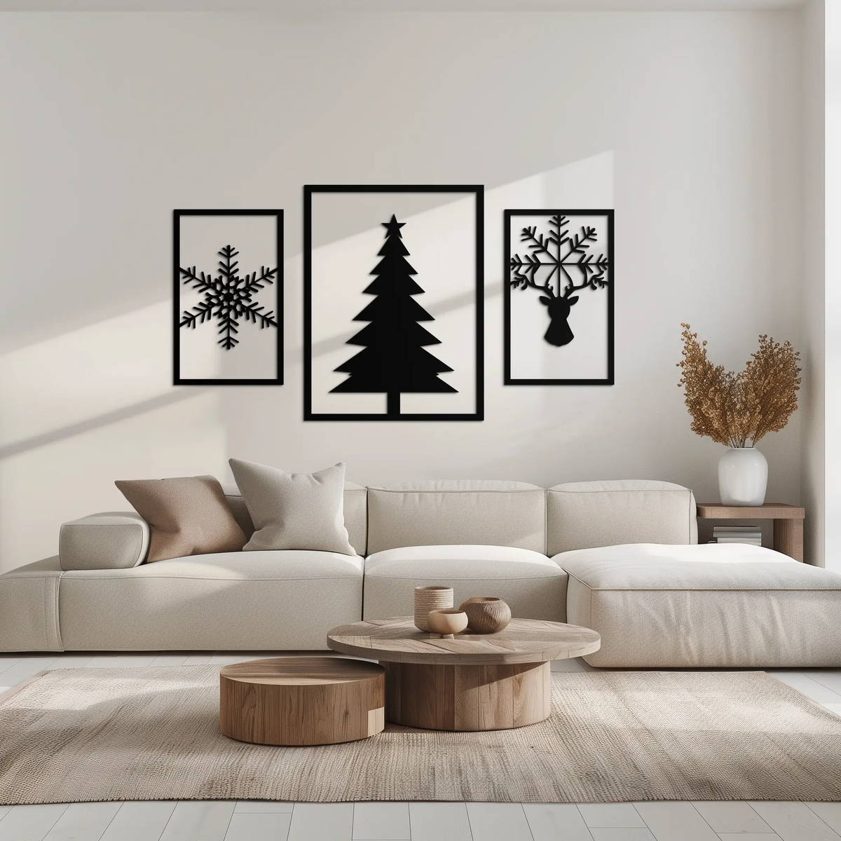 Christmas Tree & Reindeer Metal Wall Art Set – 3 Piece Modern Holiday Decor- KAF377 by Enova Art