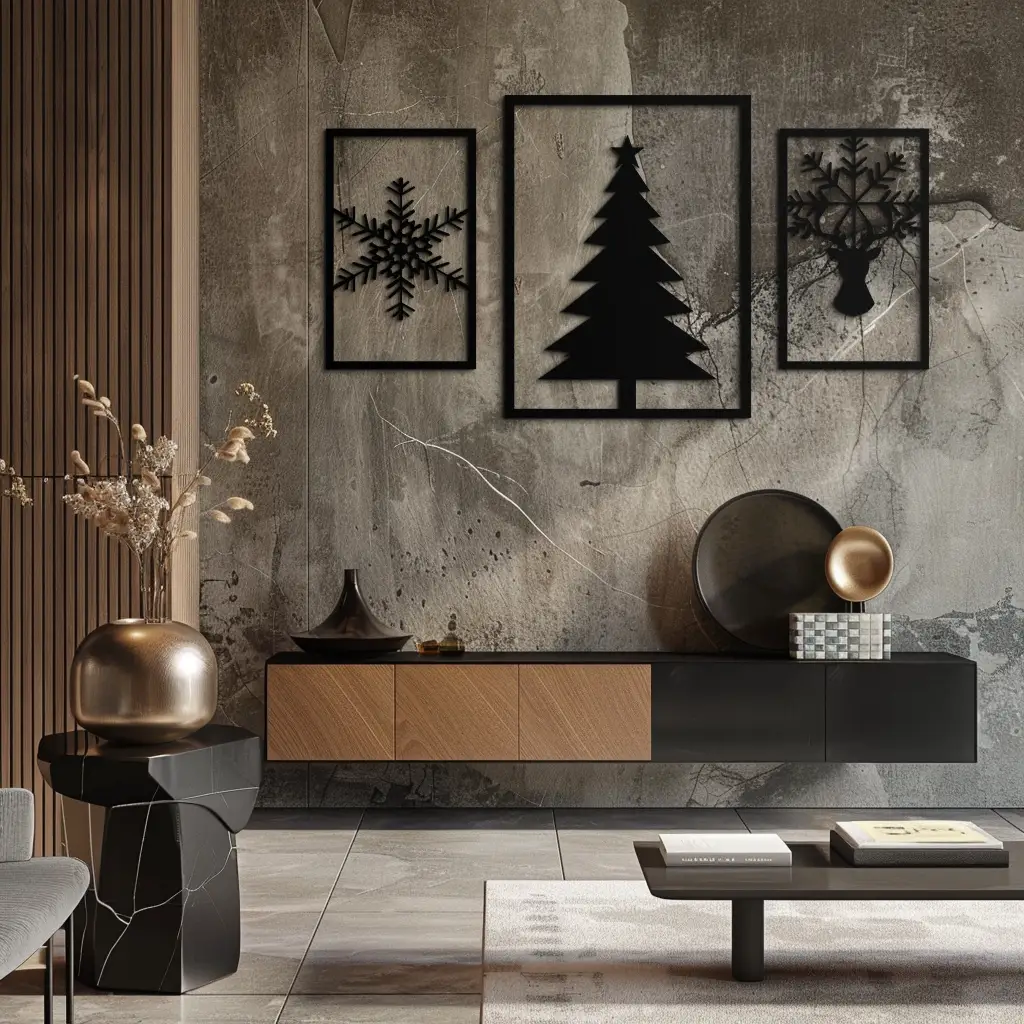 Christmas Tree & Reindeer Metal Wall Art Set – 3 Piece Modern Holiday Decor- KAF377 by Enova Art