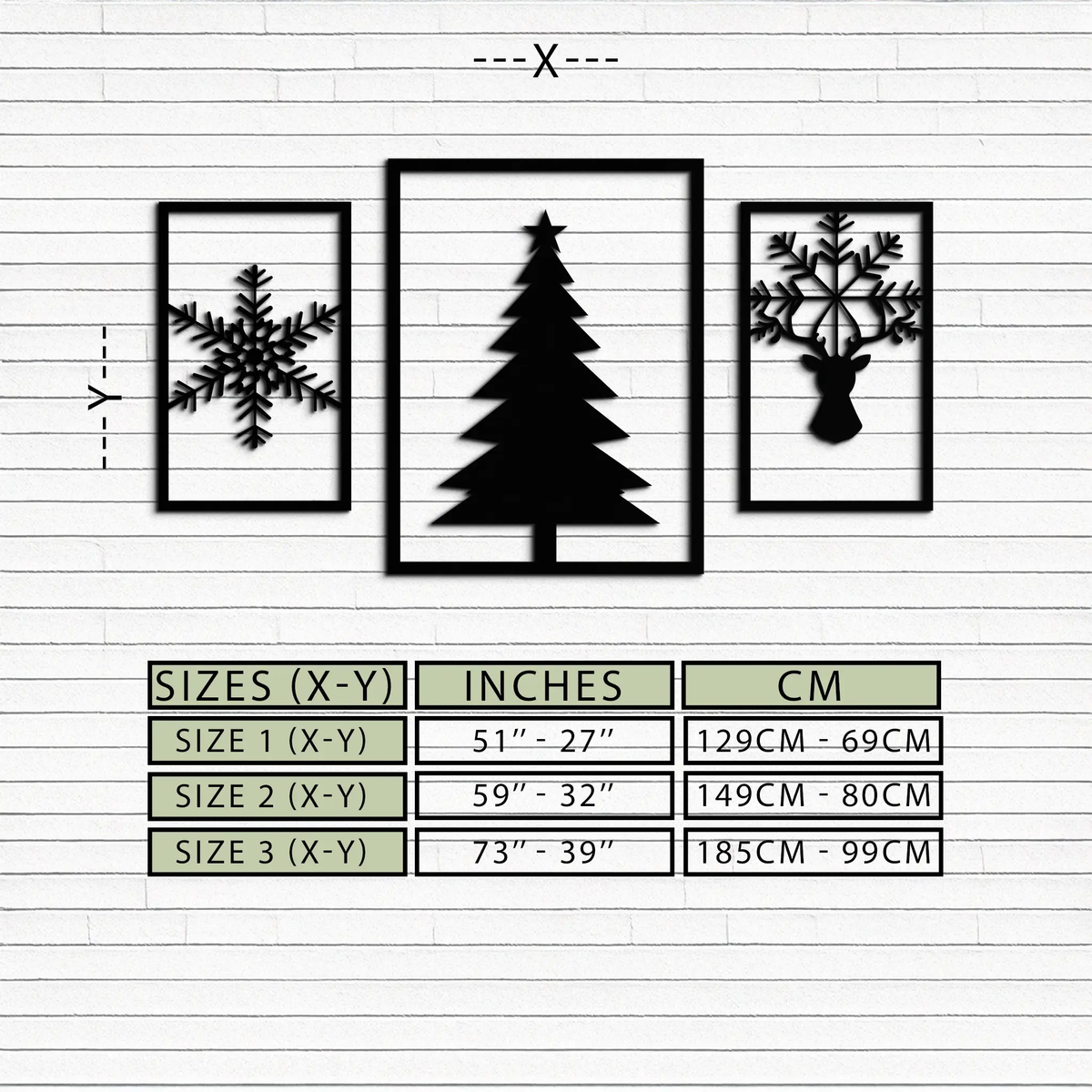 Christmas Tree & Reindeer Metal Wall Art Set – 3 Piece Modern Holiday Decor- KAF377 by Enova Art