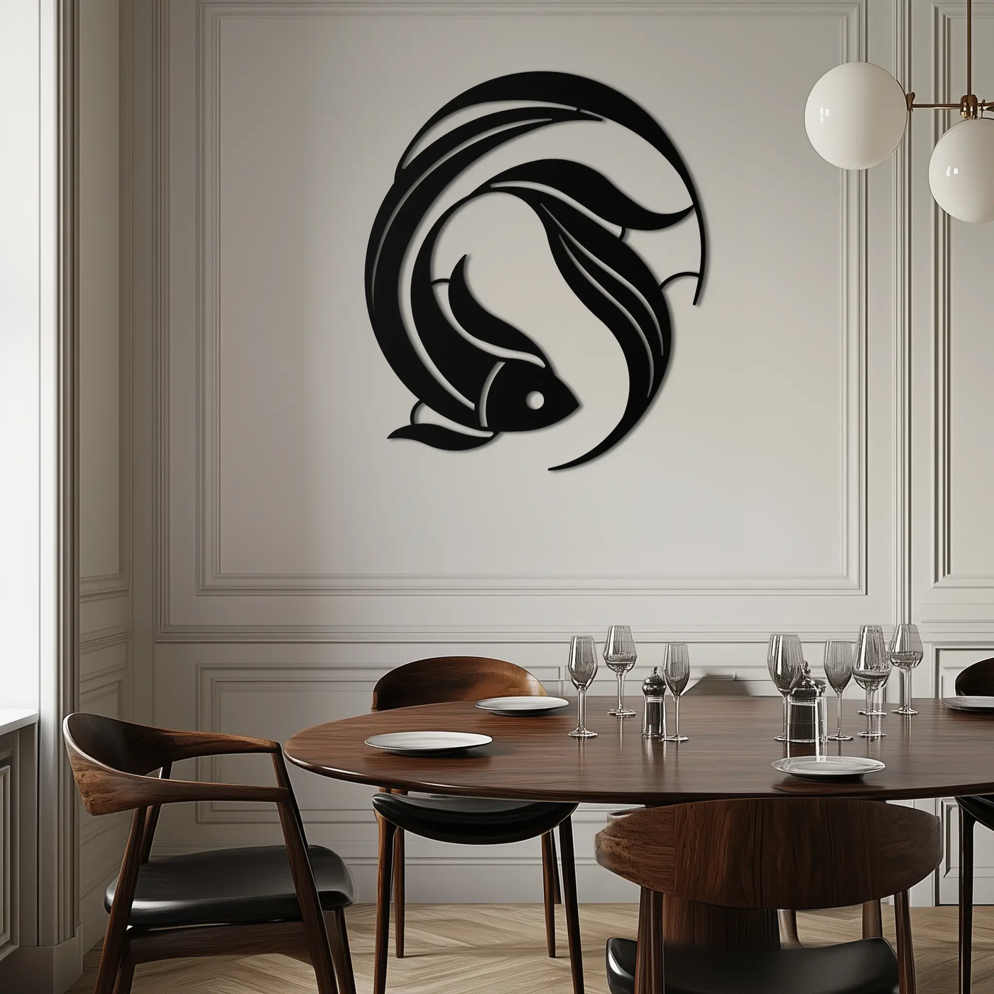 Japanese fish Metal Wall Art – Elegant Minimalist Ocean Decor- KAF379 by Enova Art
