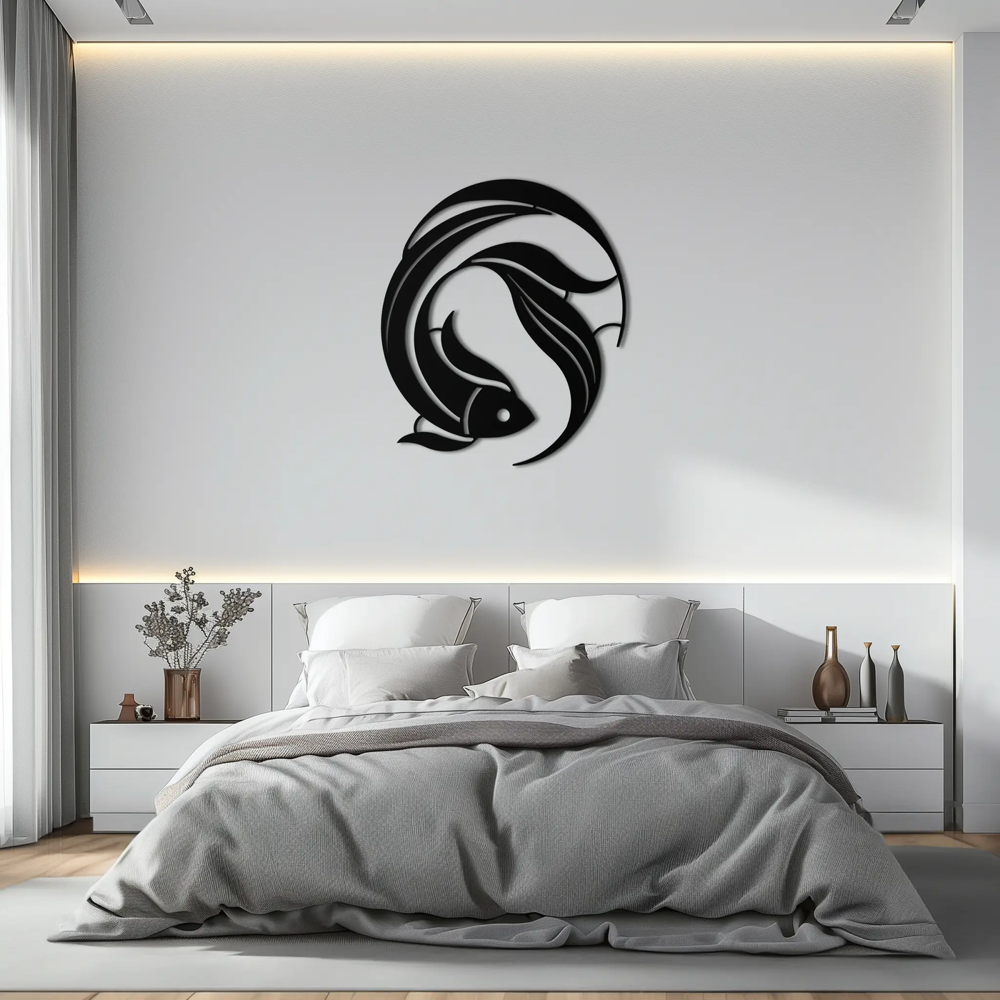 Japanese fish Metal Wall Art – Elegant Minimalist Ocean Decor- KAF379 by Enova Art