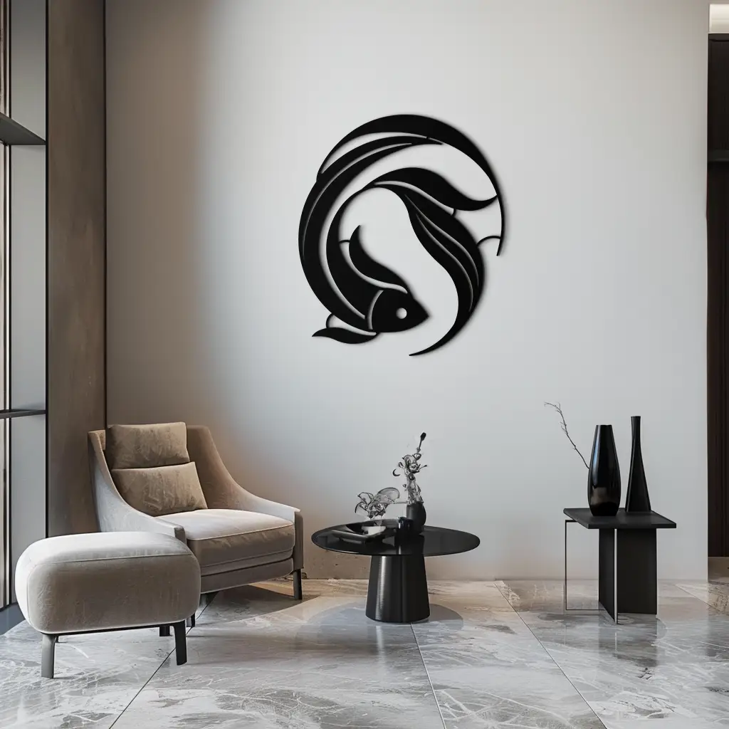 Japanese fish Metal Wall Art – Elegant Minimalist Ocean Decor- KAF379 by Enova Art