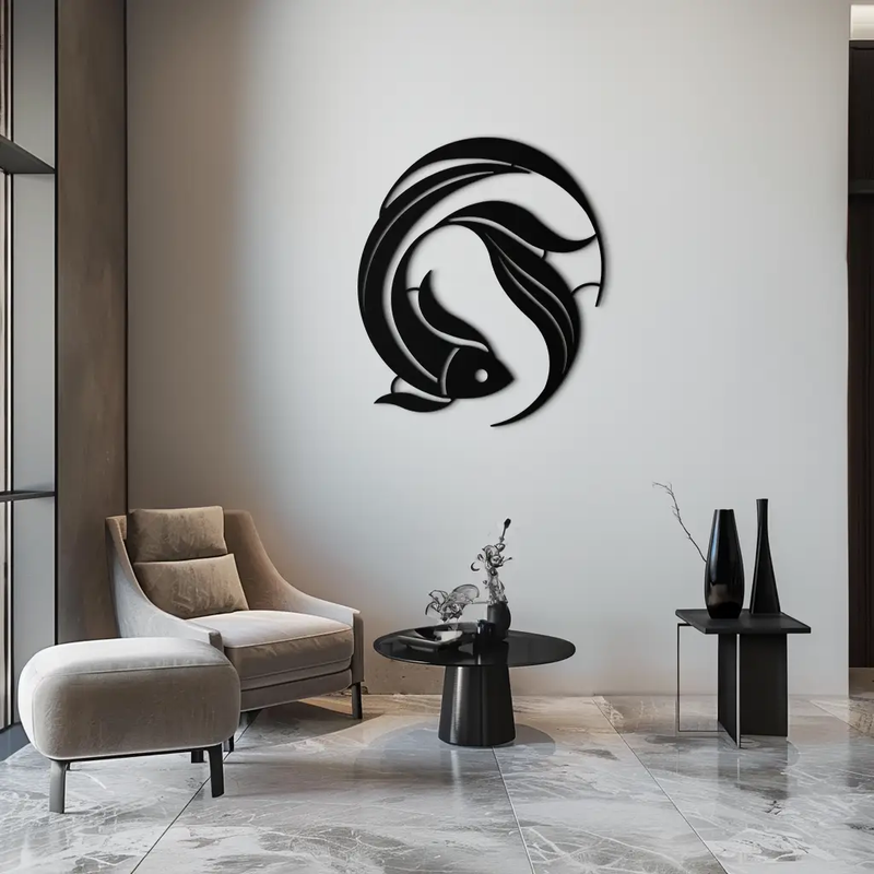 Japanese fish Metal Wall Art – Elegant Minimalist Ocean Decor- KAF379 by Enova Art