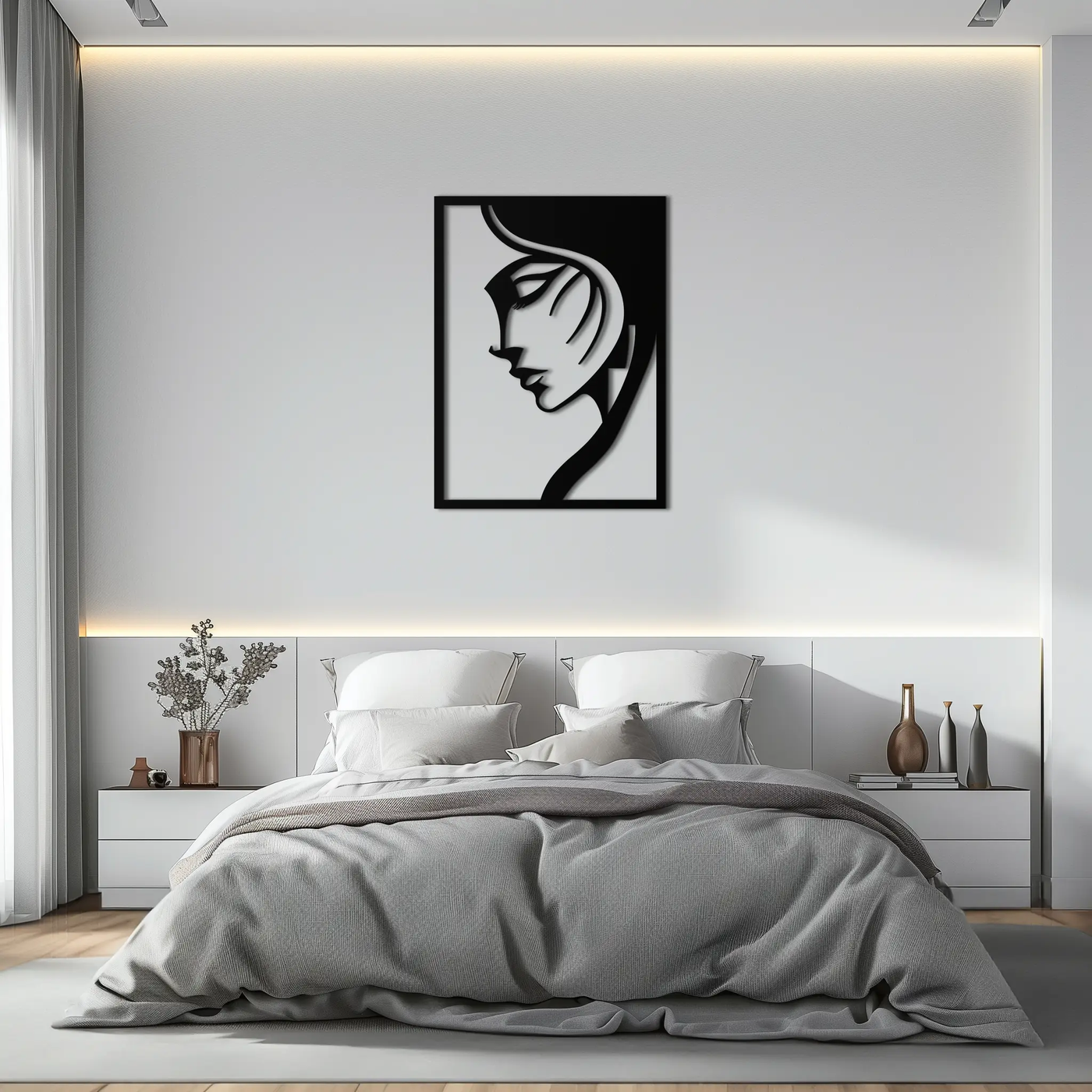 Elegant Woman Silhouette Metal Wall Art – Stylish Female Figure Home Decor- KAF381 by Enova Art