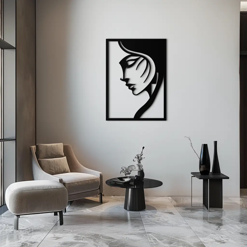 Elegant Woman Silhouette Metal Wall Art – Stylish Female Figure Home Decor- KAF381 by Enova Art
