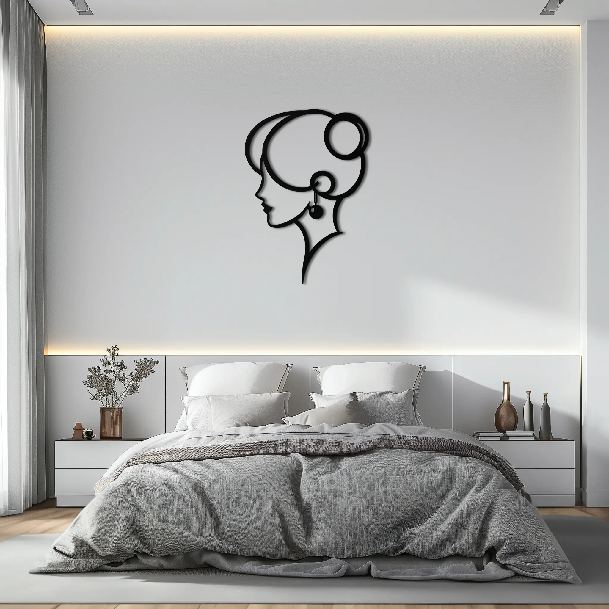 Elegant Woman Silhouette Metal Wall Art – Modern Female Figure Steel Decor- KAF382 by Enova Art