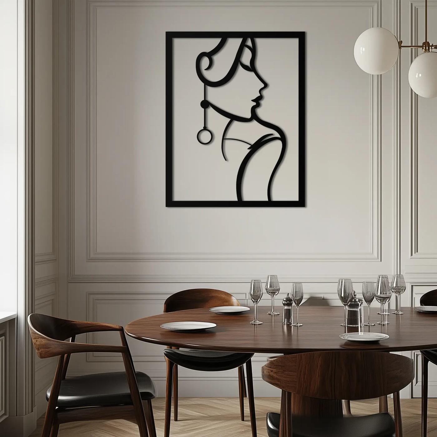 Elegant Female Silhouette Metal Wall Art – Graceful Lady Framed Steel Decor- KAF383 by Enova Art