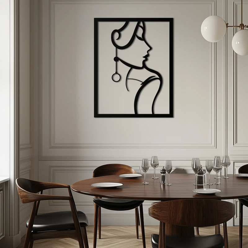 Elegant Female Silhouette Metal Wall Art – Graceful Lady Framed Steel Decor- KAF383 by Enova Art