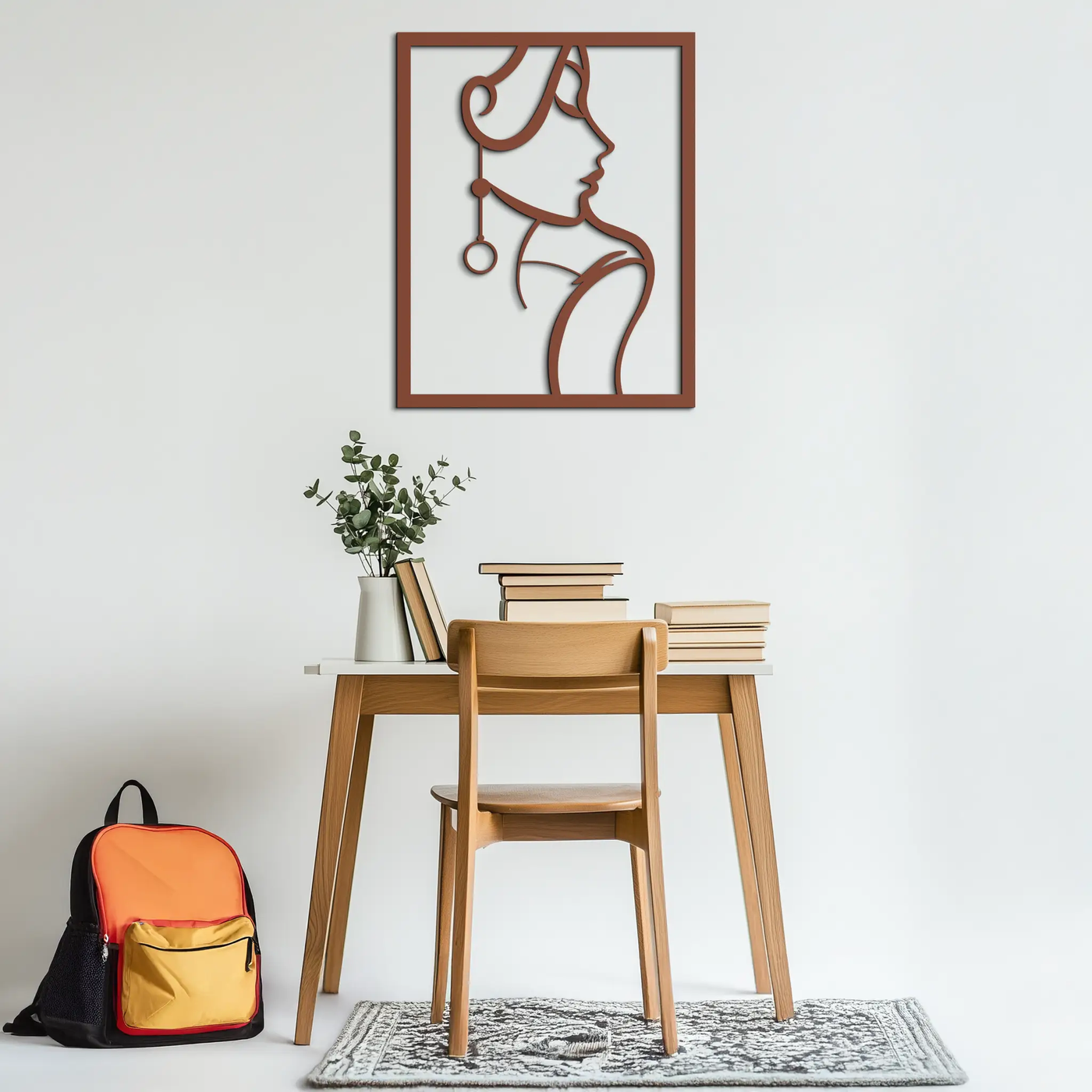 Elegant Female Silhouette Metal Wall Art – Graceful Lady Framed Steel Decor- KAF383 by Enova Art