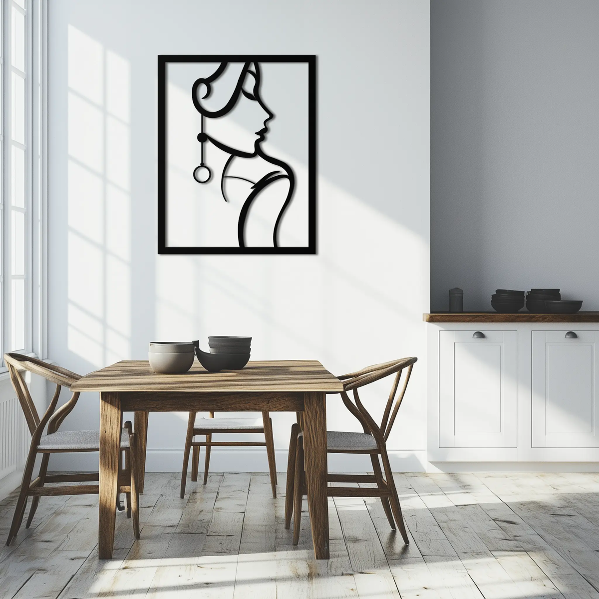 Elegant Female Silhouette Metal Wall Art – Graceful Lady Framed Steel Decor- KAF383 by Enova Art