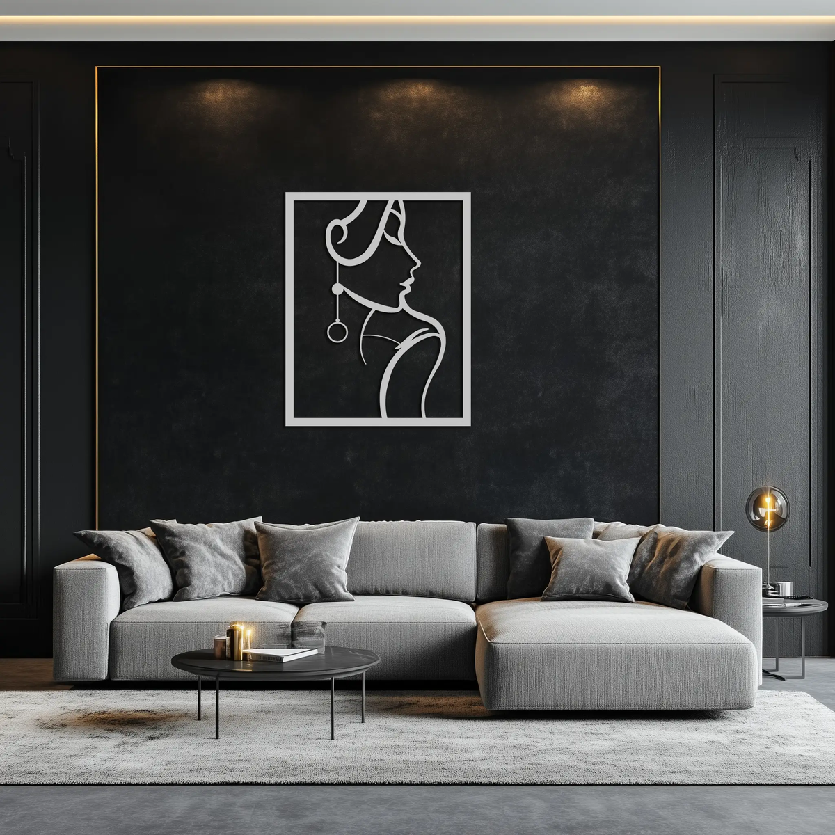 Elegant Female Silhouette Metal Wall Art – Graceful Lady Framed Steel Decor- KAF383 by Enova Art