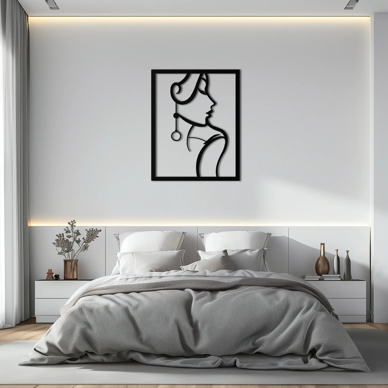 Elegant Female Silhouette Metal Wall Art – Graceful Lady Framed Steel Decor- KAF383 by Enova Art