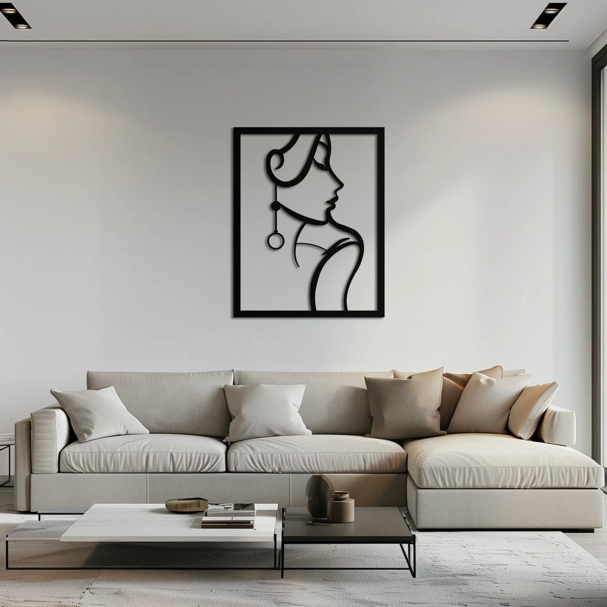 Elegant Female Silhouette Metal Wall Art – Graceful Lady Framed Steel Decor- KAF383 by Enova Art