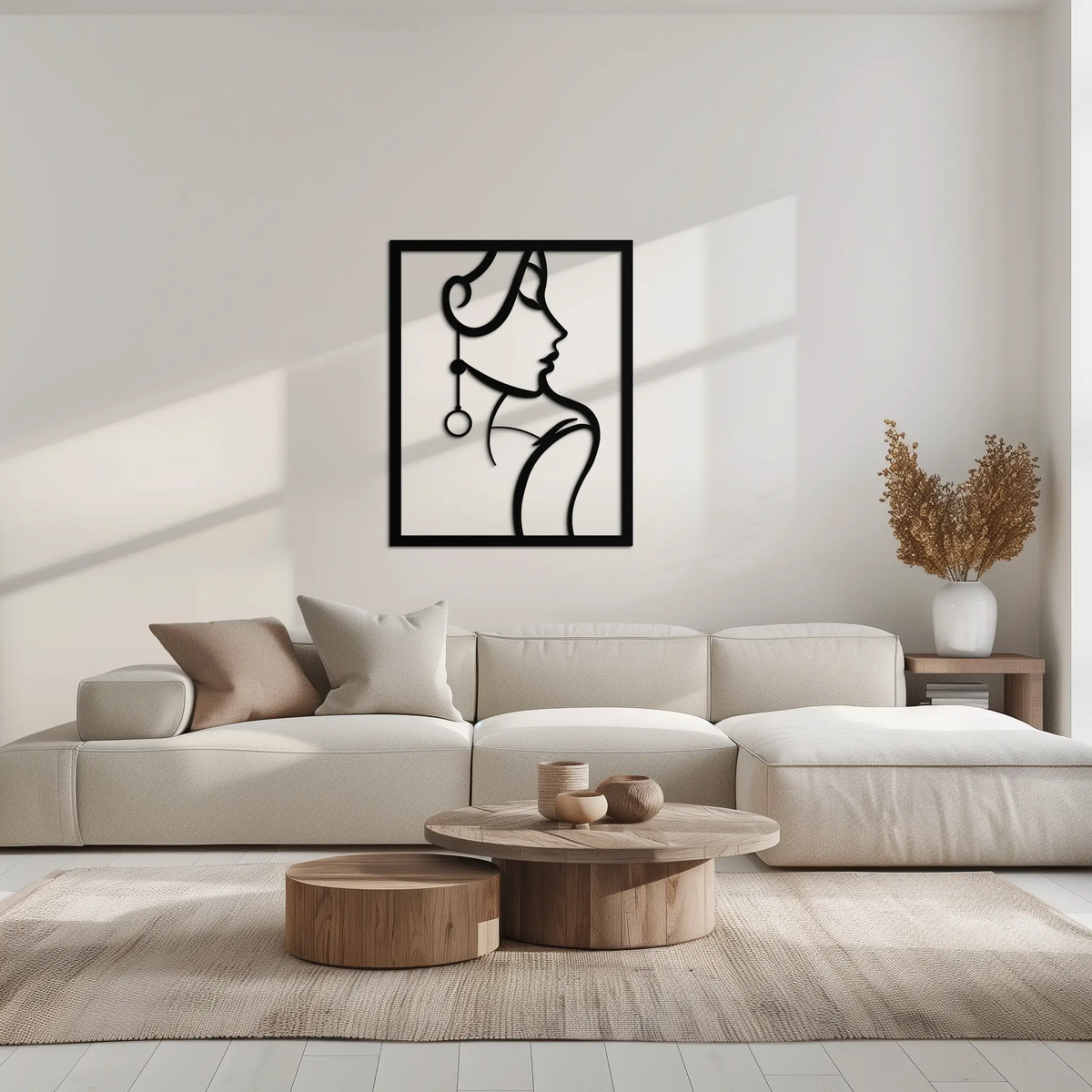 Elegant Female Silhouette Metal Wall Art – Graceful Lady Framed Steel Decor- KAF383 by Enova Art