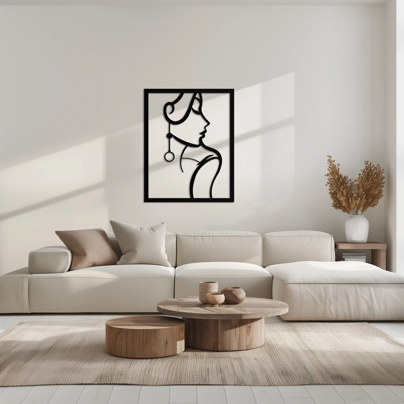 Elegant Female Silhouette Metal Wall Art – Graceful Lady Framed Steel Decor- KAF383 by Enova Art