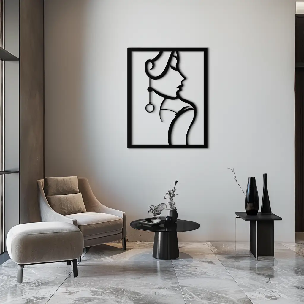 Elegant Female Silhouette Metal Wall Art – Graceful Lady Framed Steel Decor- KAF383 by Enova Art