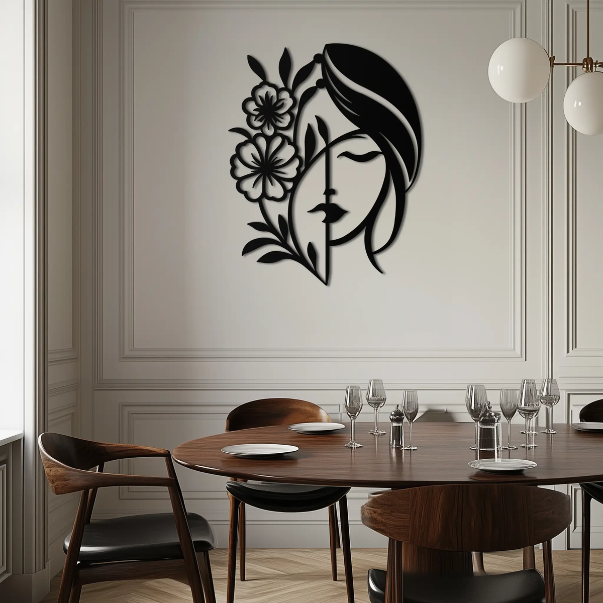 Woman with Flower Metal Wall Art – Elegant Female Silhouette Steel Decor- KAF385 by Enova Art
