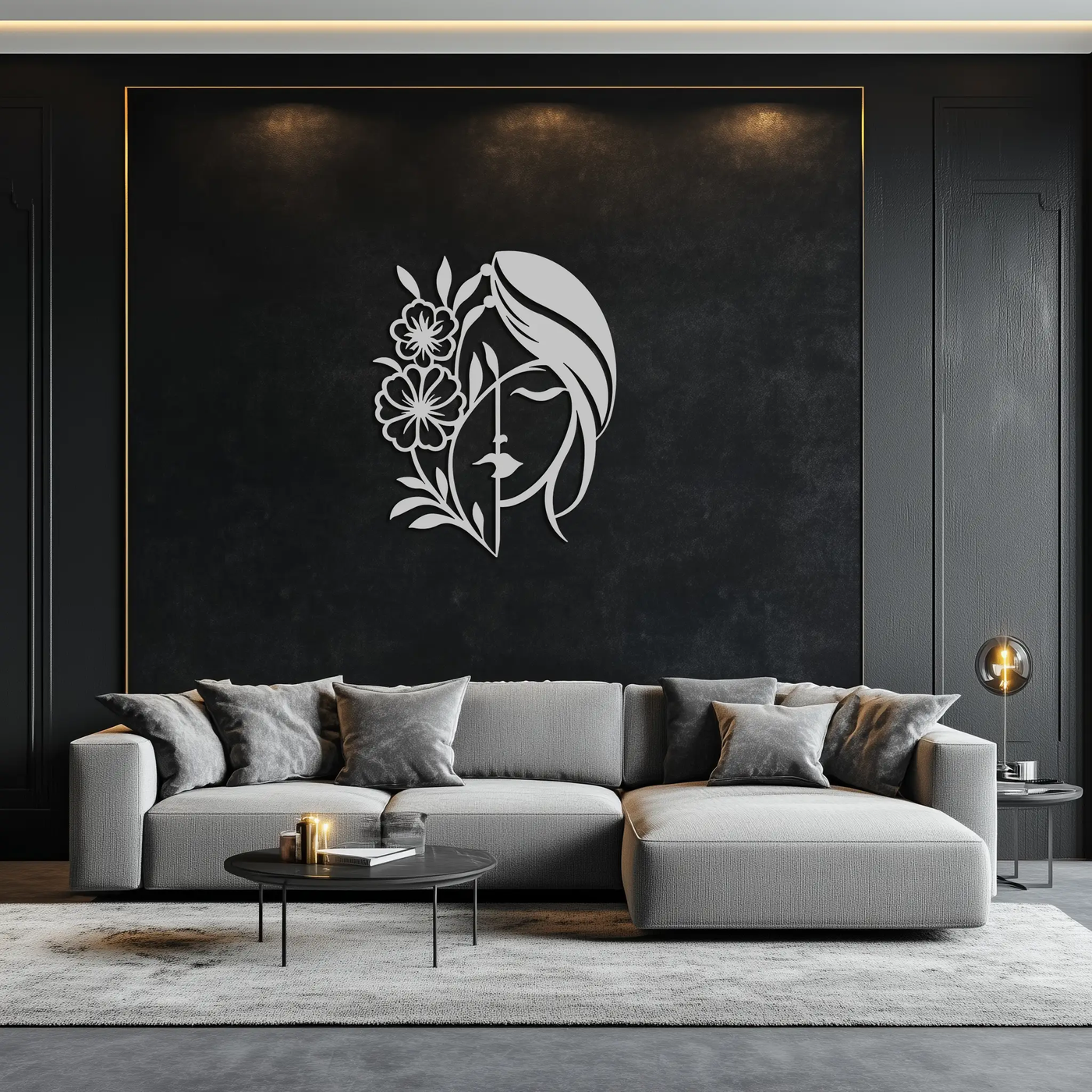 Woman with Flower Metal Wall Art – Elegant Female Silhouette Steel Decor- KAF385 by Enova Art