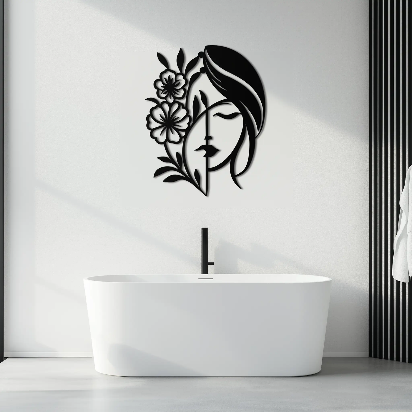 Woman with Flower Metal Wall Art – Elegant Female Silhouette Steel Decor- KAF385 by Enova Art