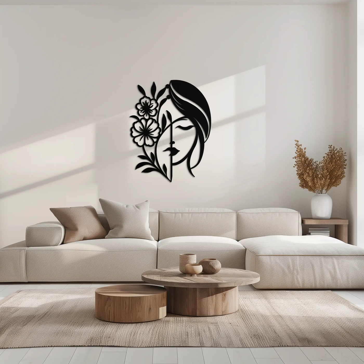 Woman with Flower Metal Wall Art – Elegant Female Silhouette Steel Decor- KAF385 by Enova Art