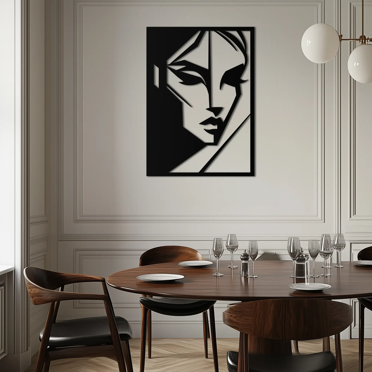 Geometric Woman Silhouette Metal Wall Art – Abstract Female Line Art Decor- KAF386 by Enova Art