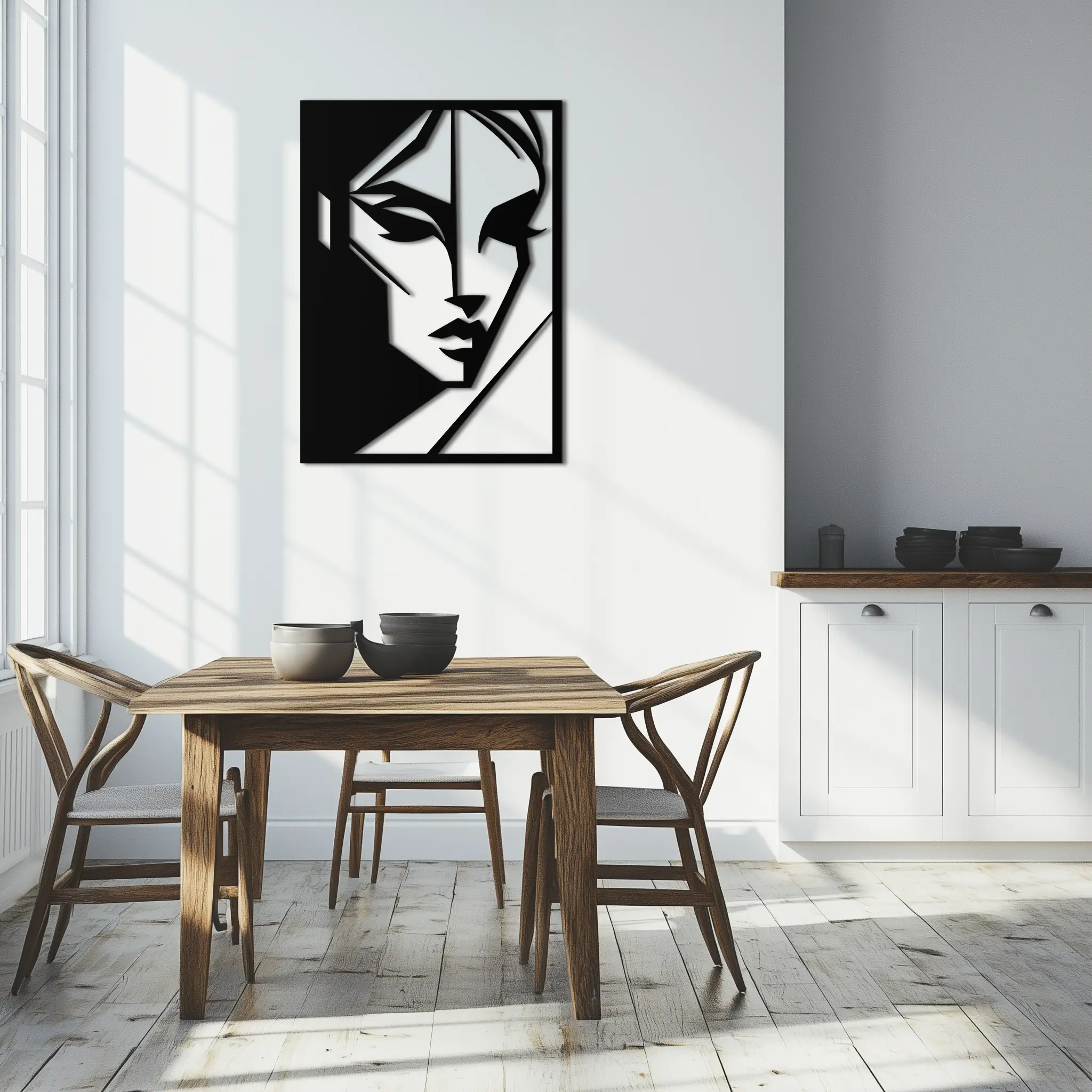 Geometric Woman Silhouette Metal Wall Art – Abstract Female Line Art Decor- KAF386 by Enova Art