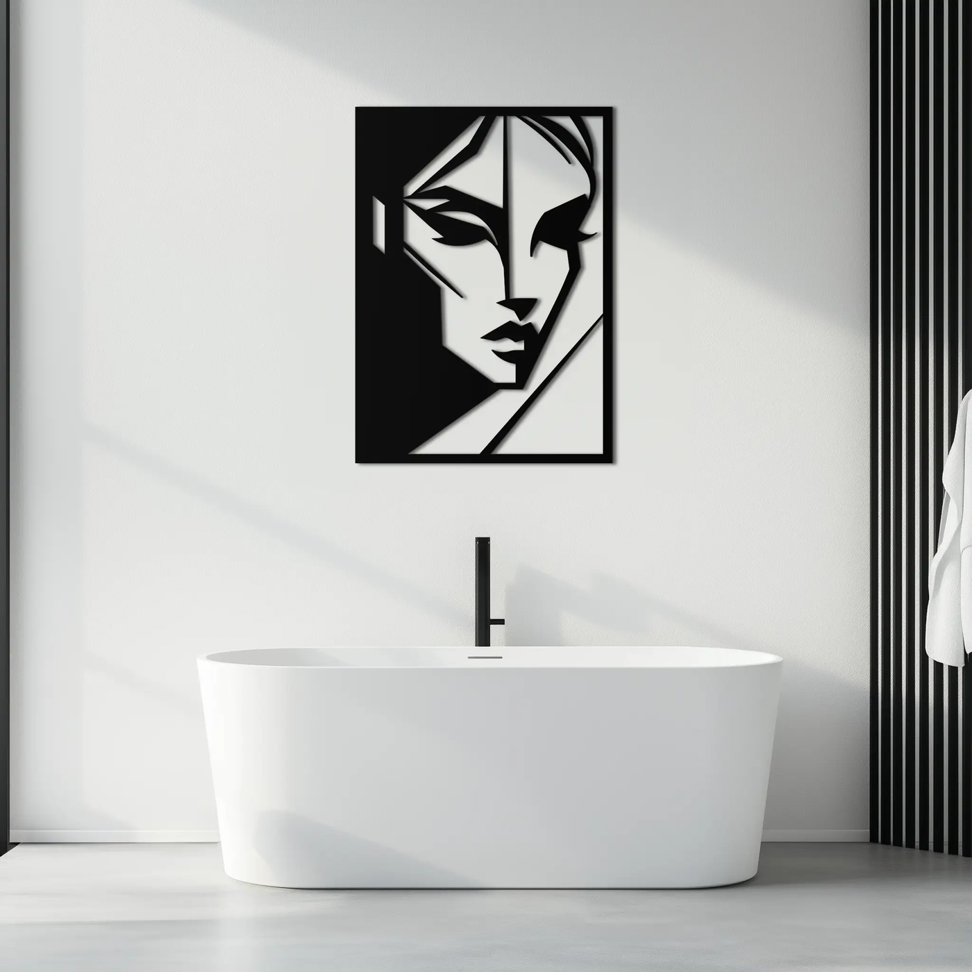 Geometric Woman Silhouette Metal Wall Art – Abstract Female Line Art Decor- KAF386 by Enova Art