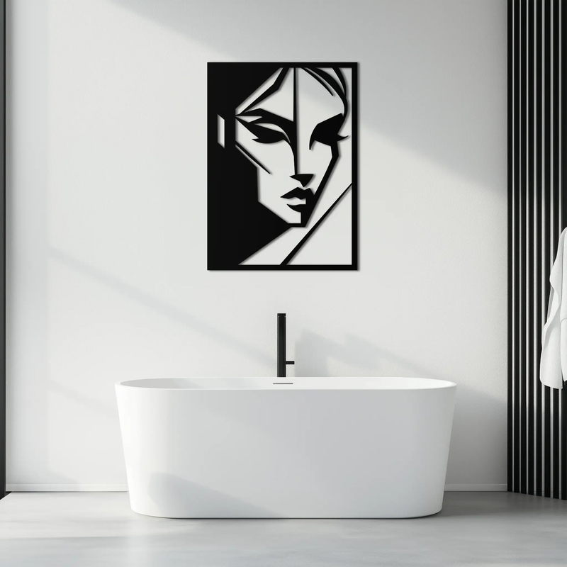 Geometric Woman Silhouette Metal Wall Art – Abstract Female Line Art Decor- KAF386 by Enova Art
