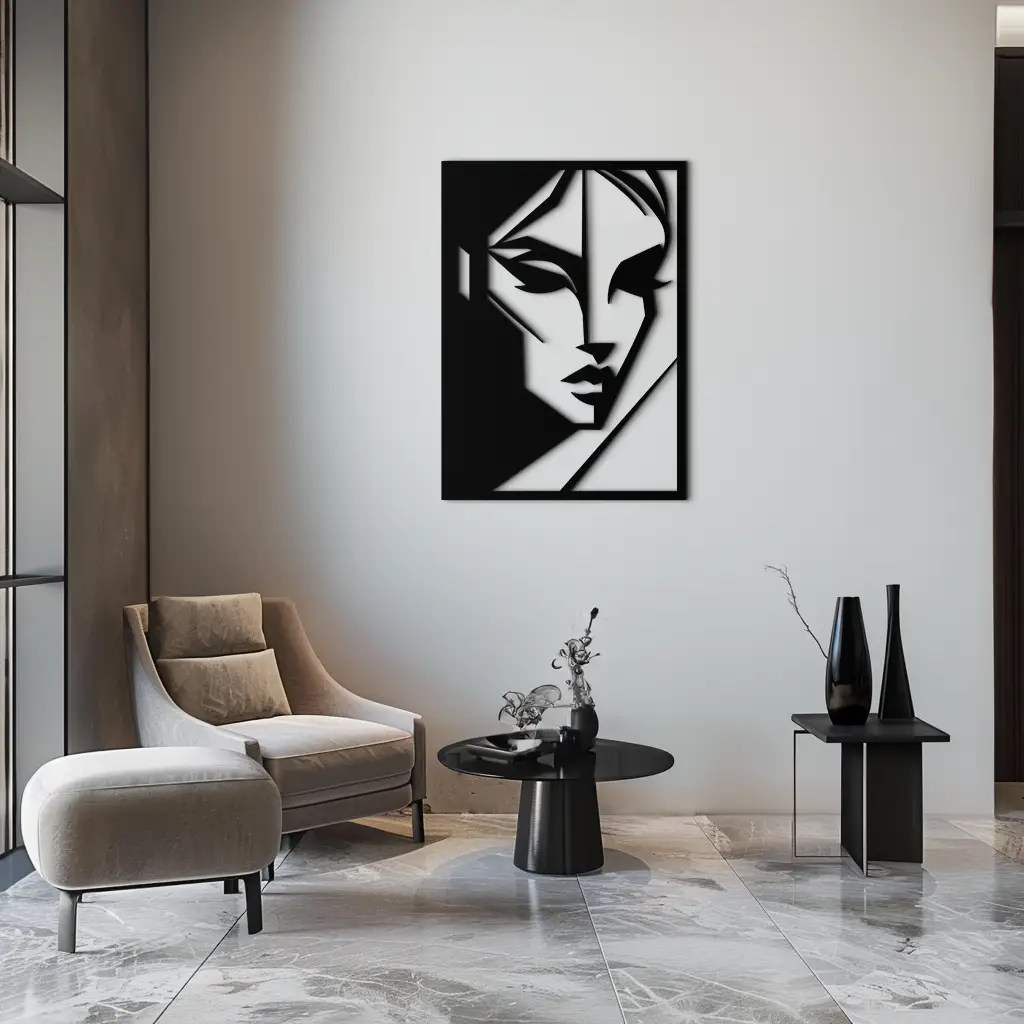 Geometric Woman Silhouette Metal Wall Art – Abstract Female Line Art Decor- KAF386 by Enova Art