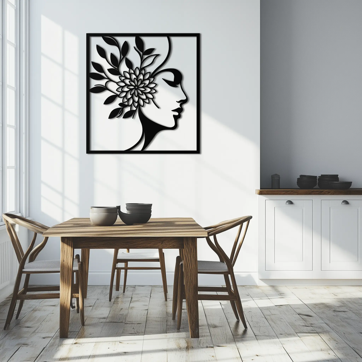 WOMAN WITH FLOWER Metal Wall Art – Modern Silhouette Steel Decor- KAF387 by Enova Art