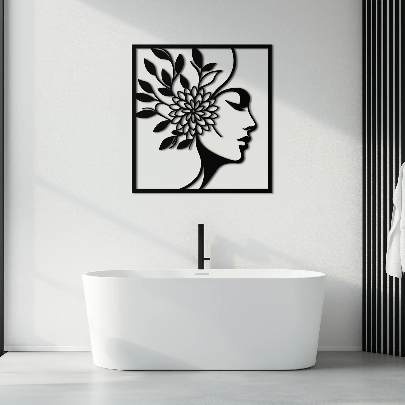 WOMAN WITH FLOWER Metal Wall Art – Modern Silhouette Steel Decor- KAF387 by Enova Art