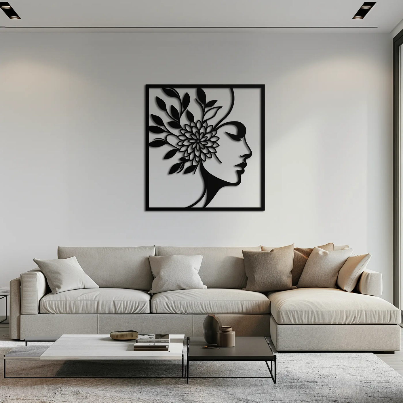 WOMAN WITH FLOWER Metal Wall Art – Modern Silhouette Steel Decor- KAF387 by Enova Art