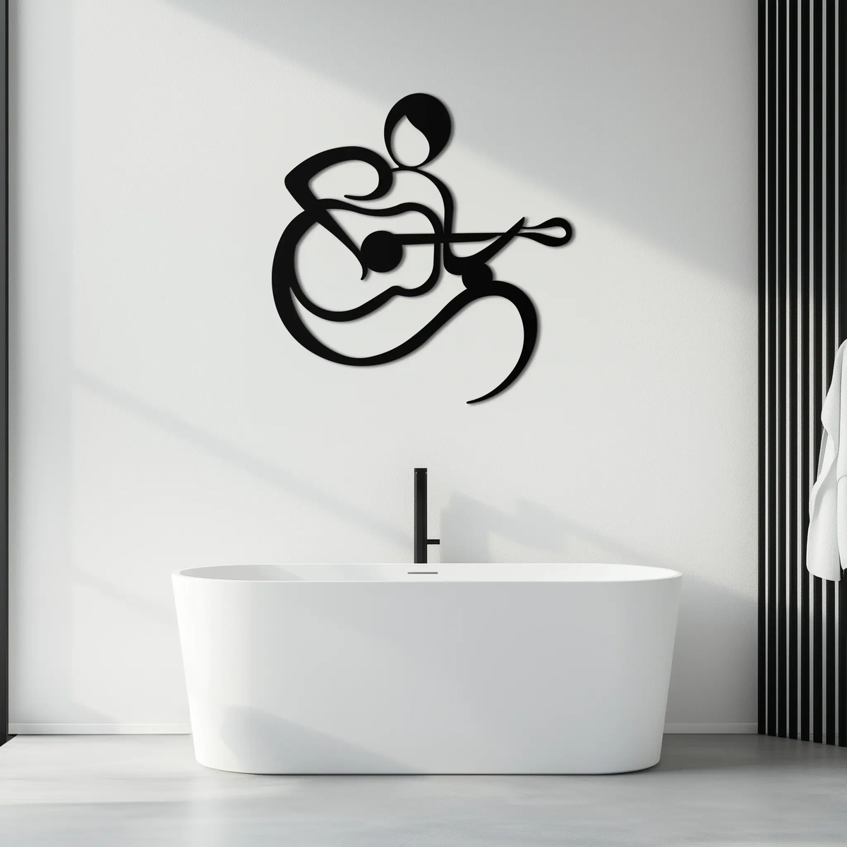 Guitarist Abstract Metal Wall Art – Minimal Black Wall Decoration- KAF388 by Enova Art